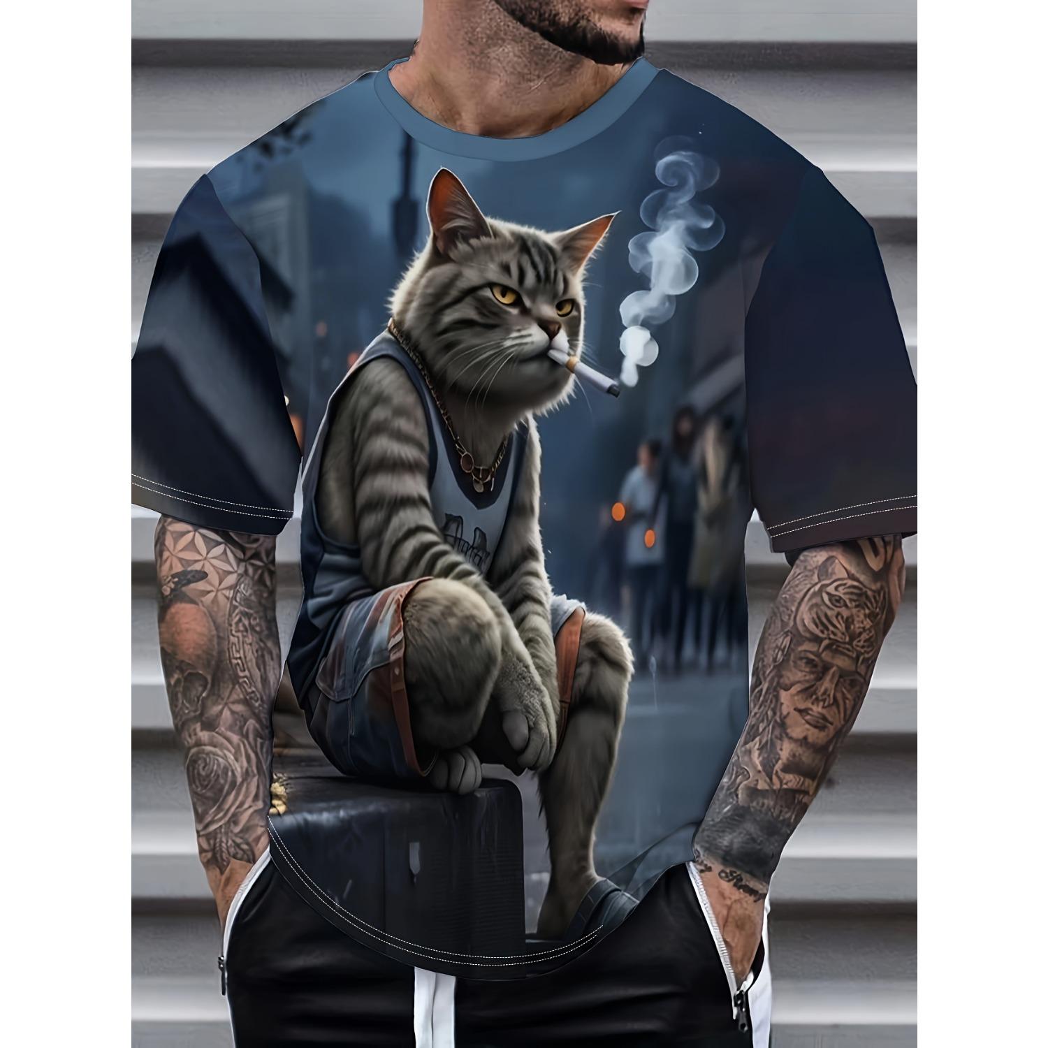 

Модная мужская футболка с забавным животным принтом, 3D-принт кошки, свободный топ с коротким рукавом, повседневный стиль с круглым вырезом 6XL