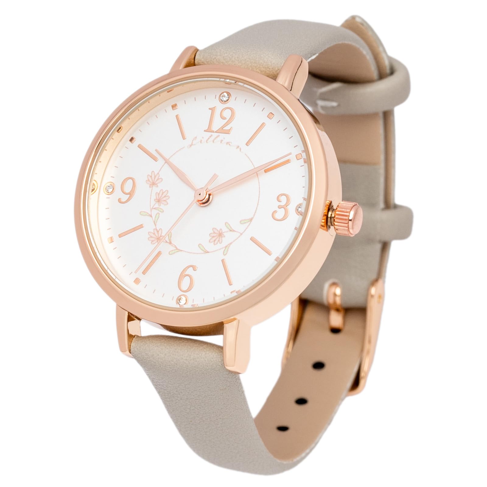 

Analog Watch with Leather Floral [Fieldwork] Women s Strap, Simple, Pattern, Rosam, Gray, MKL2611-4 сірий колір