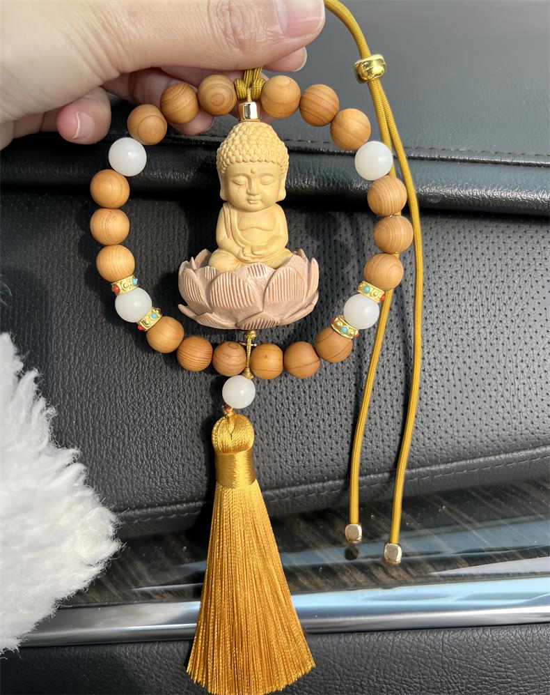 Boxwood Buddha & Guanyin Car Rearview Mirror Pendant Ornament