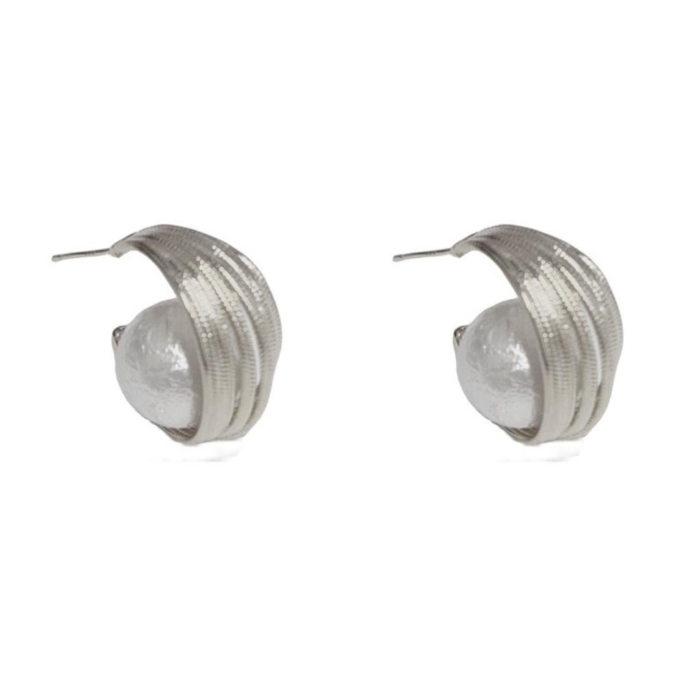 Vintage Geometric Bead Earrings Striped Oval Huggie Earrings Trendy Hoop Earrings For Women