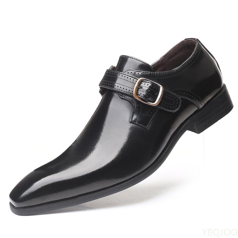Belt Buckle Men's Shoes Fashion Low Heel Dress Shoes British Plus Size Leather Non Slip Footwear Male Formal Suit Shoe Homme