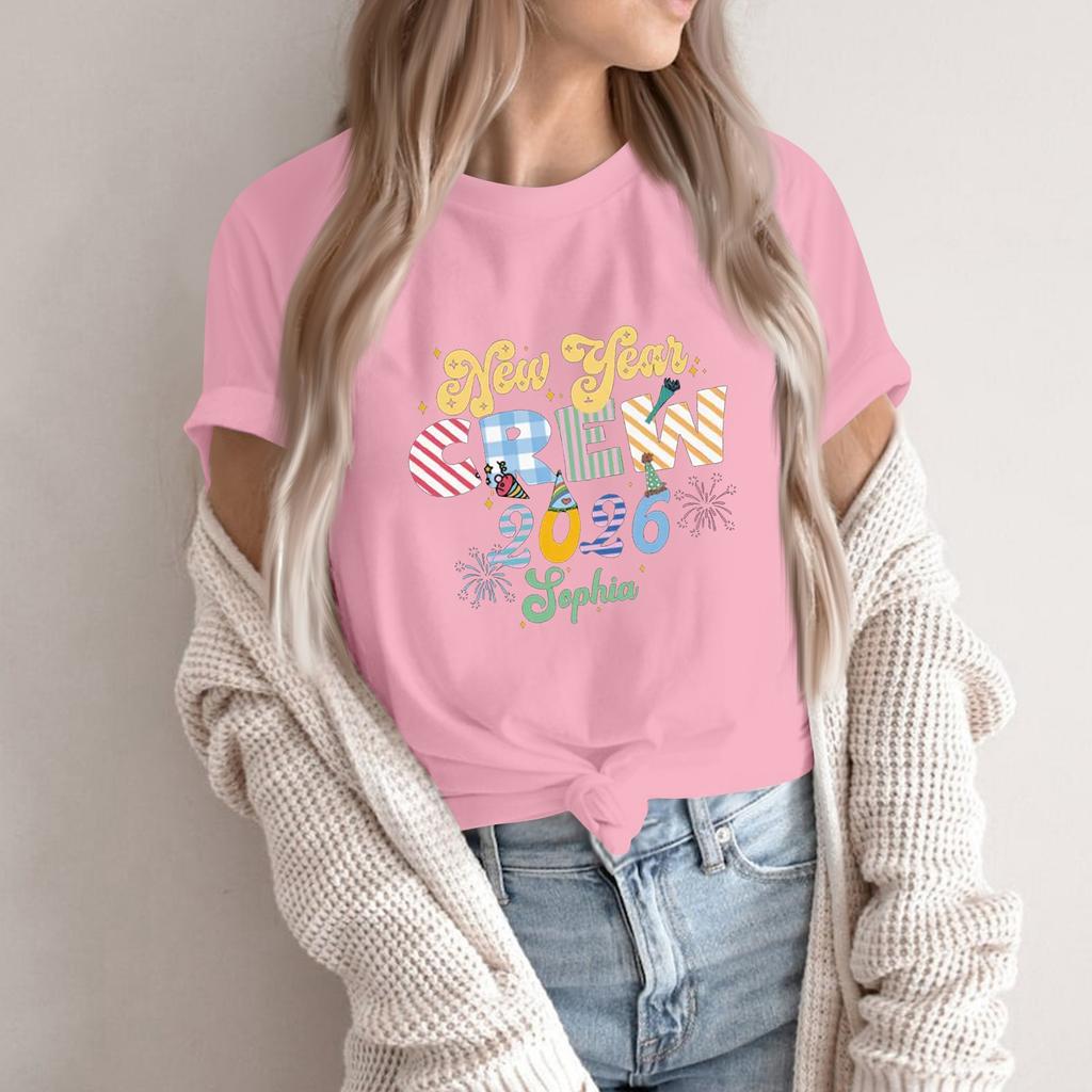 Women's Fashion 2026 New Year Printed Round Neck Short Sleeve Top