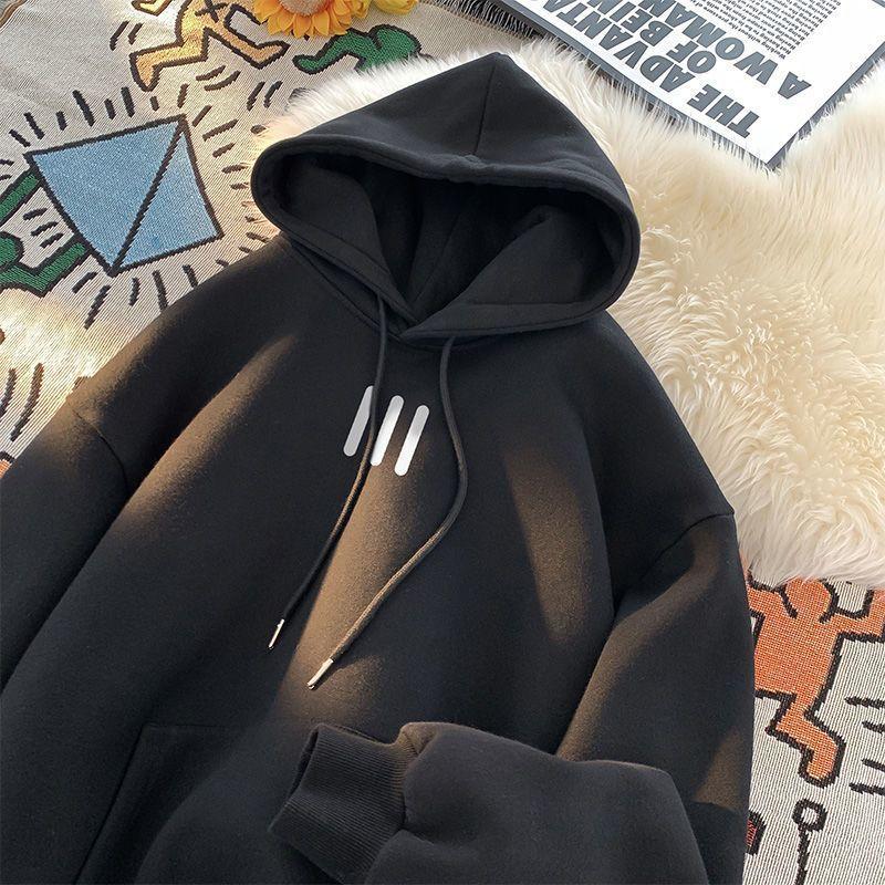 Oversize Fleece Hooded Sweatshirt Men Loose Casual Pullover American Style