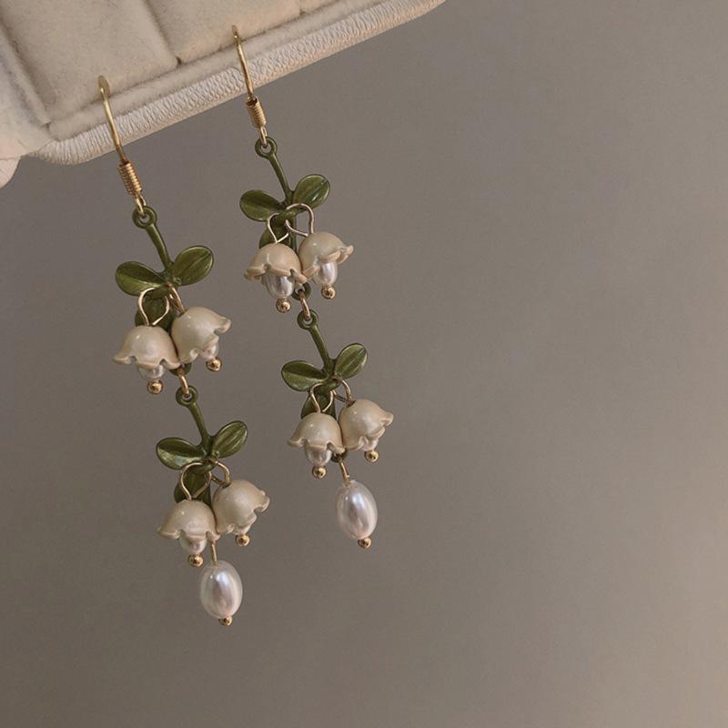 

Винтажные Элегантные Темпераментные Длинные Серьги-кисточки с Жемчугом и Цветами-тюльпанами