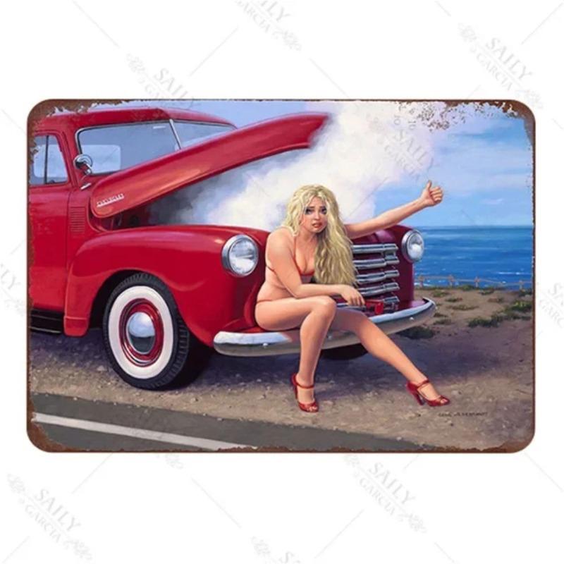 Pin-Up Girl Metal Sign, Retro Wall Art Decor