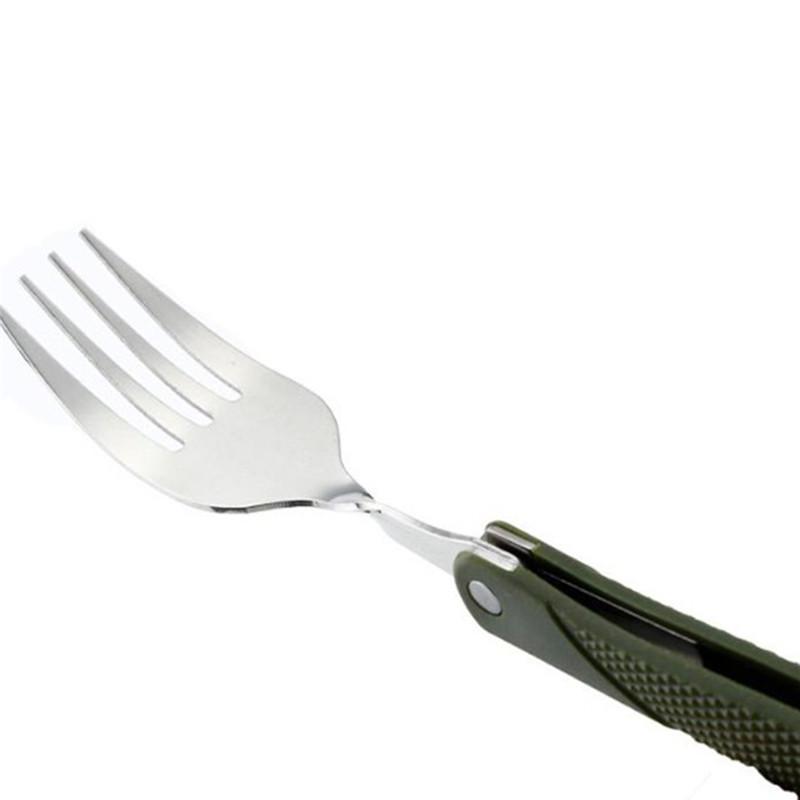 Stainless Steel Portable Folding Cutlery Set Fork Knife With Green Pouch Survival Camping Bag Outdoor Cutlery Container New