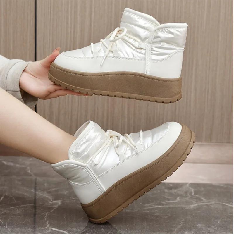 High Top Snow Boots for Women's Winter New Fashion Thick Soled Boots with Plush Warm Cotton Shoes and Waterproof Cotton Boots