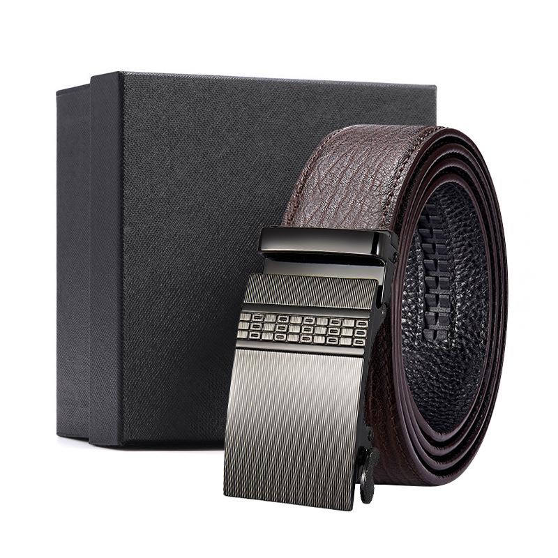 Men'S Belt Automatic Buckle Water Ripple Leather Belt Business Gift Print Belt First Layer Cowhide