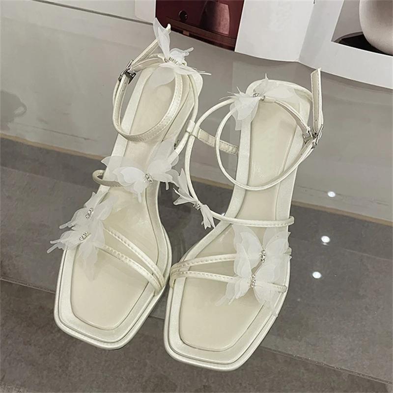 Summer Square Toe Thin High Heels Women Sandals Sexy Butterfly-knot Narrow Band Shoes Pole Dancing Sandalias Dress Pumps Women