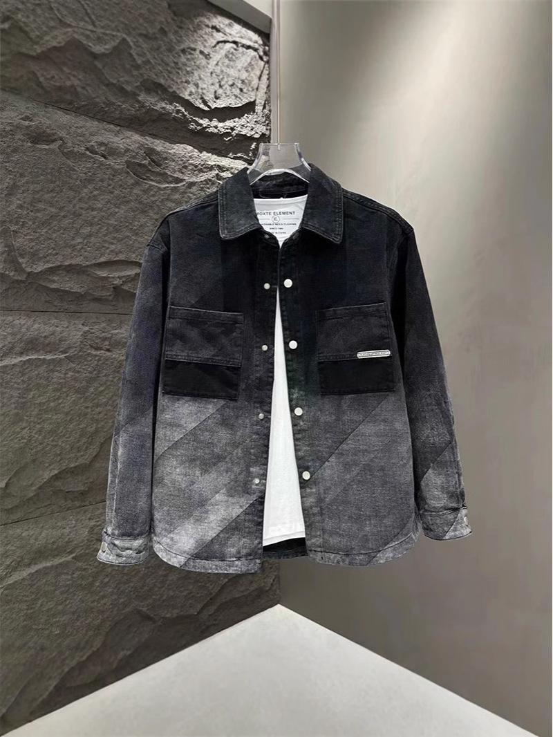 

Мужская джинсовая куртка Slim Fit с градиентной расцветкой – Универсальная, крутая и трендовая отложная воротниковая куртка для осени XL чёрный