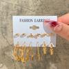 6 Pair Gold Vintage Geometry Pearl Earrings Set Metal Twine Square Dangle Earrings