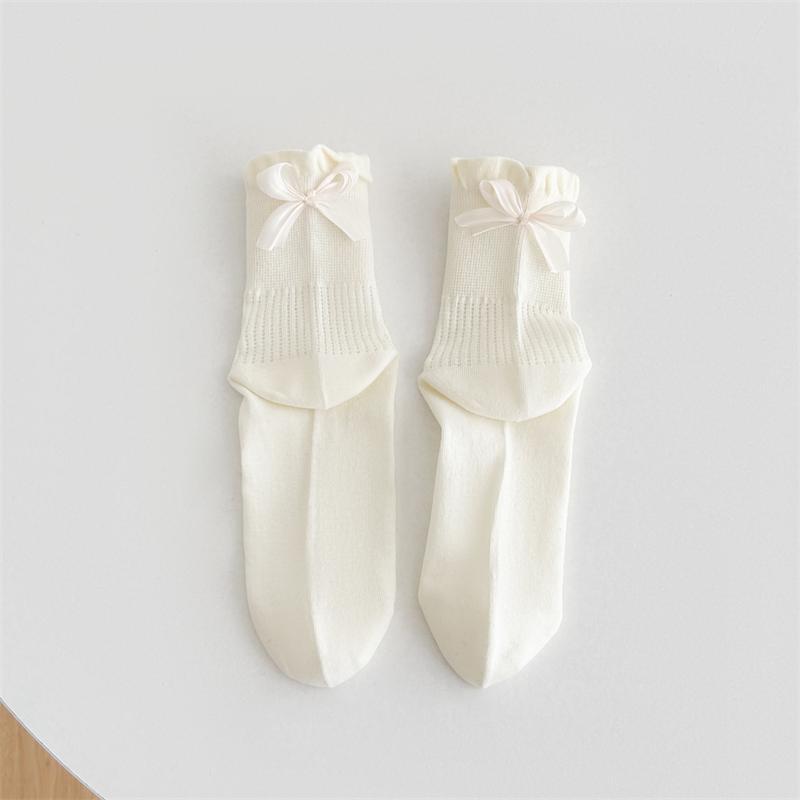 Women's Summer Thin Sweet Bow Mesh Breathable Mid Tube Socks