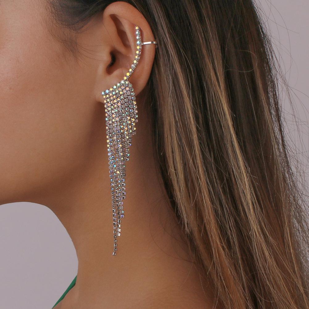 Women Tassel Crystal Earrings Long Fashion Geometric Rhinestone Earrings Jewelry