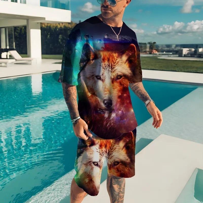 Summer New Men's Animal T-shirt Set 3D Printed Animal Pattern