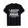 European Sizes Men's Black Graphic T-Shirt - "I Avoid People" Funny Print, Round Neck Short Sleeve, Breathable & Soft Casual Sportswear, Regular Fit