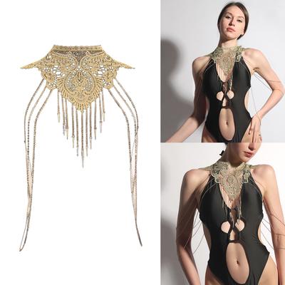 Collana d'oro sexy a strati per donna Nightclub Catena in metallo con nappe lunghe Decori Accessori per il corpo da discoteca