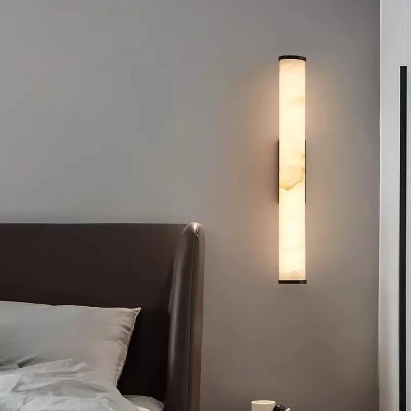 Spanish Natural Marble Wall Lamp High Quality Copper LED Light Luxury Villa Living Room Background Wall Bedroom Bedside Lighting