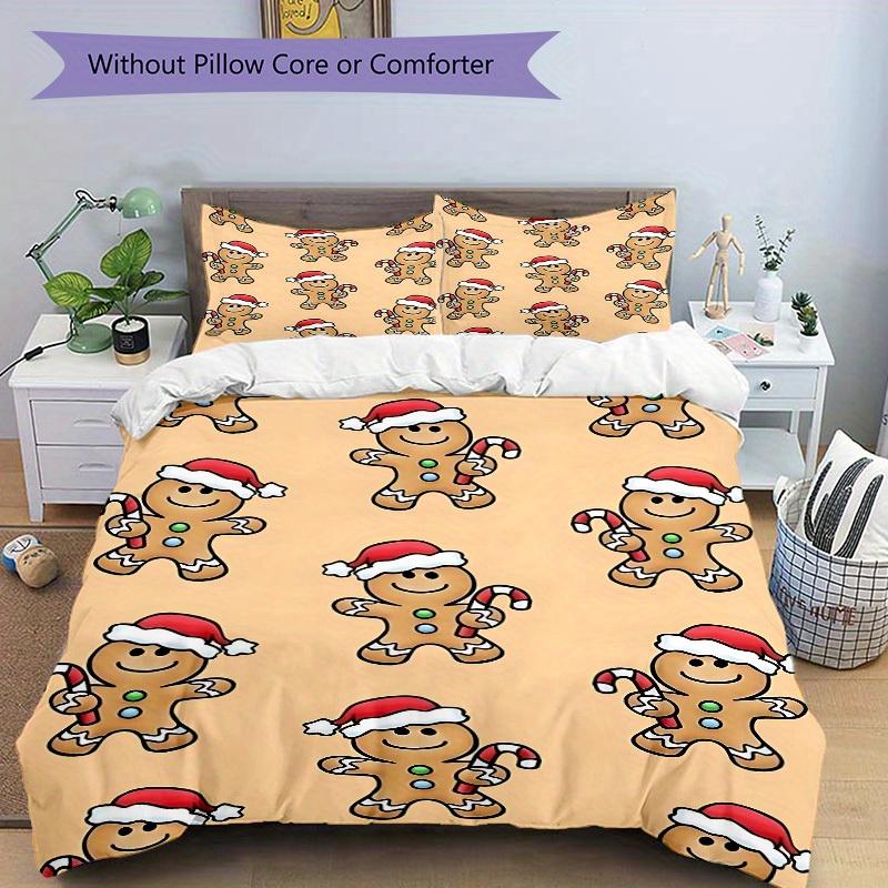 3pcs Gingerbread Man Bedding Set, Breathable and Soft, Suitable for All Seasons, Ideal for Home Use, Suitable for Bedroom Decor 21121