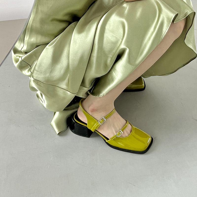 Sapatos Mary Jane Femininos Bico Quadrado Salto Alto Sandálias Fechadas para Mulheres Calçado Vintage Vendas Liquidação Barata Em Promoção Sandália Coreana