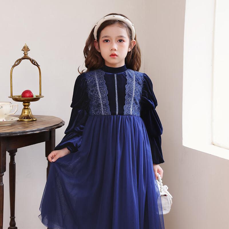 Huatiancai Girls  Autumn Velvet High-Neck Princess Dress 130