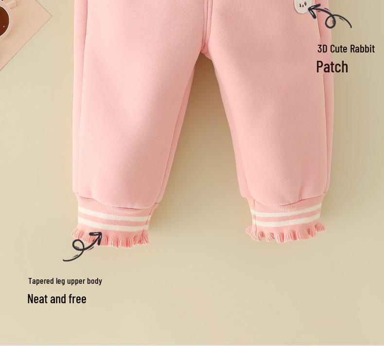 2025 Winter Fleecegefütterte Sweatpants mit Bündchen für Babymädchen, 0-3 Jahre, Lässige Baumwollhose mit offenem Schritt