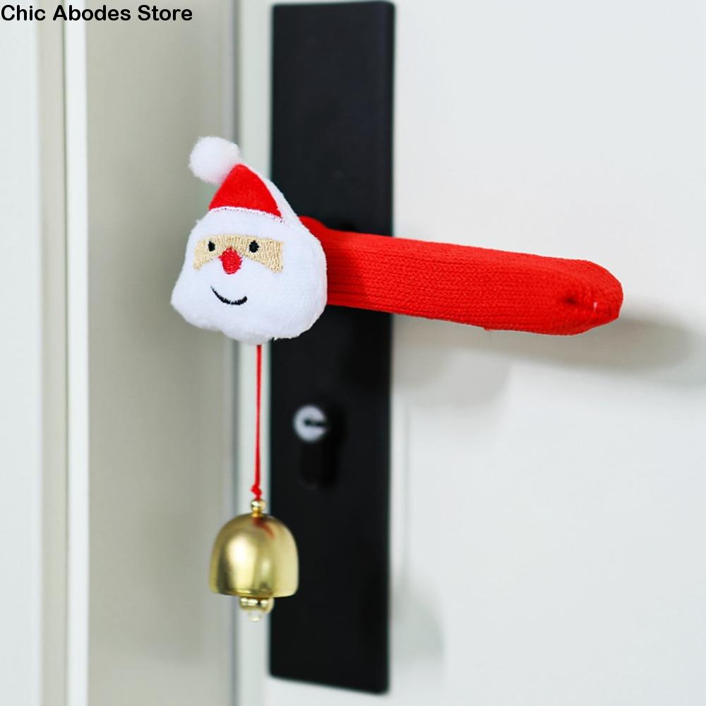 Cartoon Christmas Door Handle Covers Protective Soft Door Knob Cover Cute Red Christmas Decorations Room Decoration