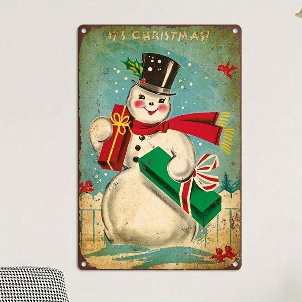 Vintage Snowman Metal Wall Art Outdoor Christmas Decor Pre Drilled Holiday Yard Sign