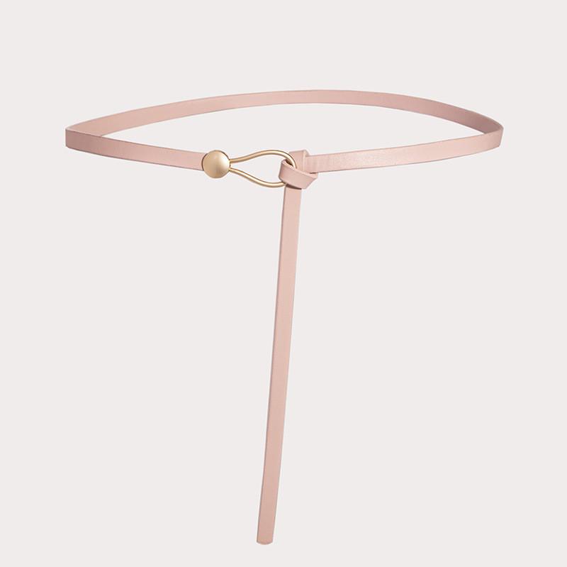 Pu Thin Waist Belt With Metal Buckle For Casual Dress And Retro Style