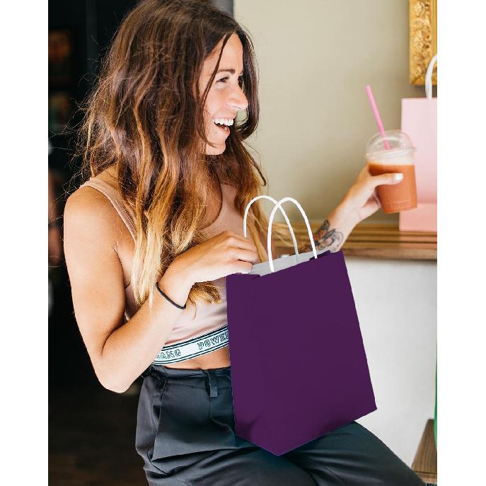 qiqee 24PCS Medium Gift Bag with Handles Bulk 11"x5"x8" Gift Bags Violet Bags Multiple Uses (Medium Size)