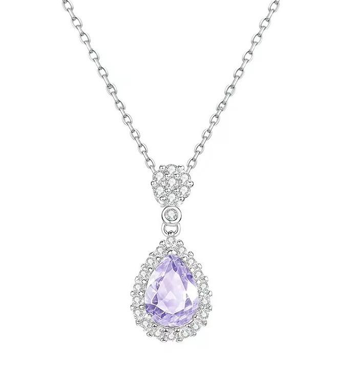S925 Sterling Silver Teardrop Necklace with Blue & Purple Cubic Zirconia Pendant - Elegant Gift for Women