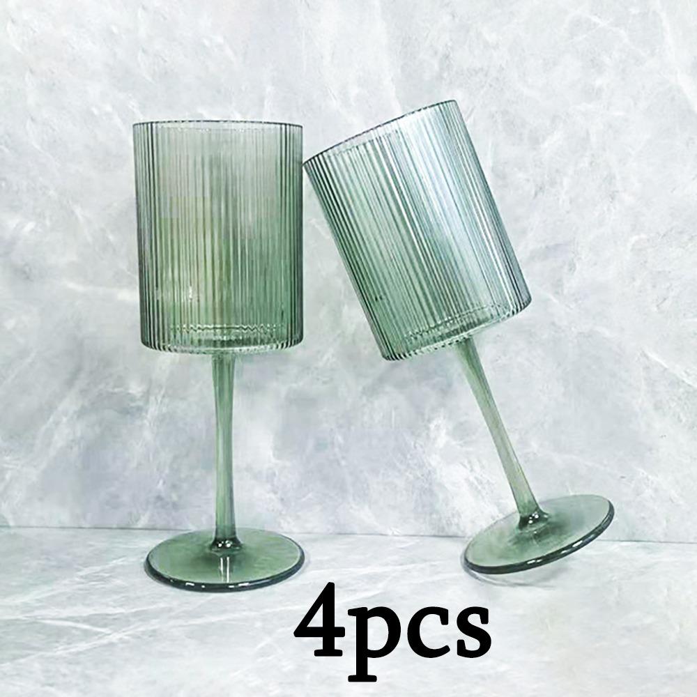 4pcs Elegant Ribbed Design Colorful Wine Glasses 11oz Hand Blown Premium Wine Glass Blue Green Stemmed Wine Glasses Long Stem Wine Glasses