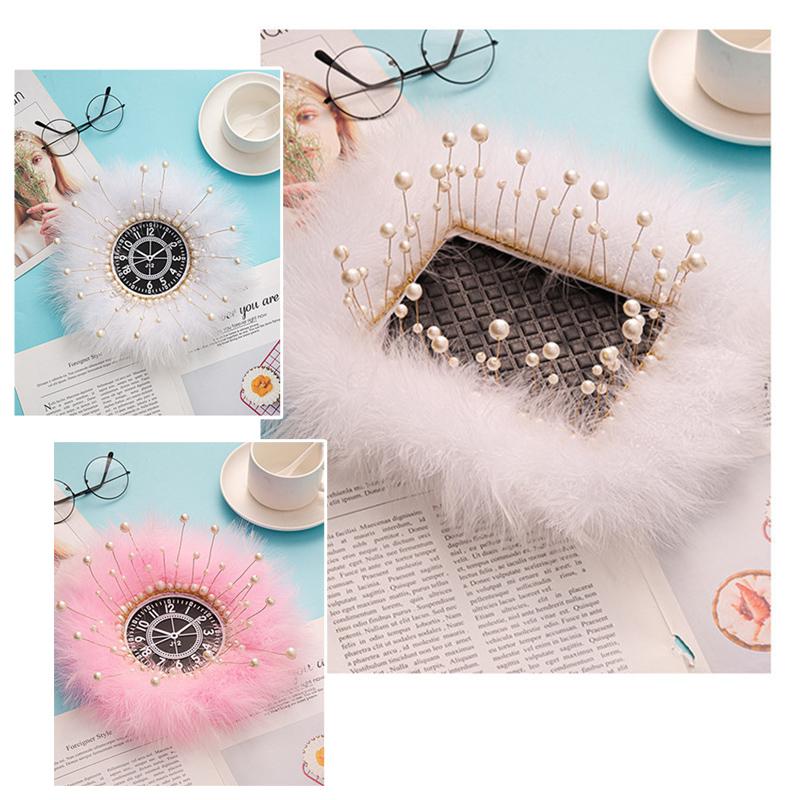 INS Decor Pink/White Feather Pearl Car Anti-slip Mat Console Ornament Storage Pad Cute Auto Accessories Female Car Interior
