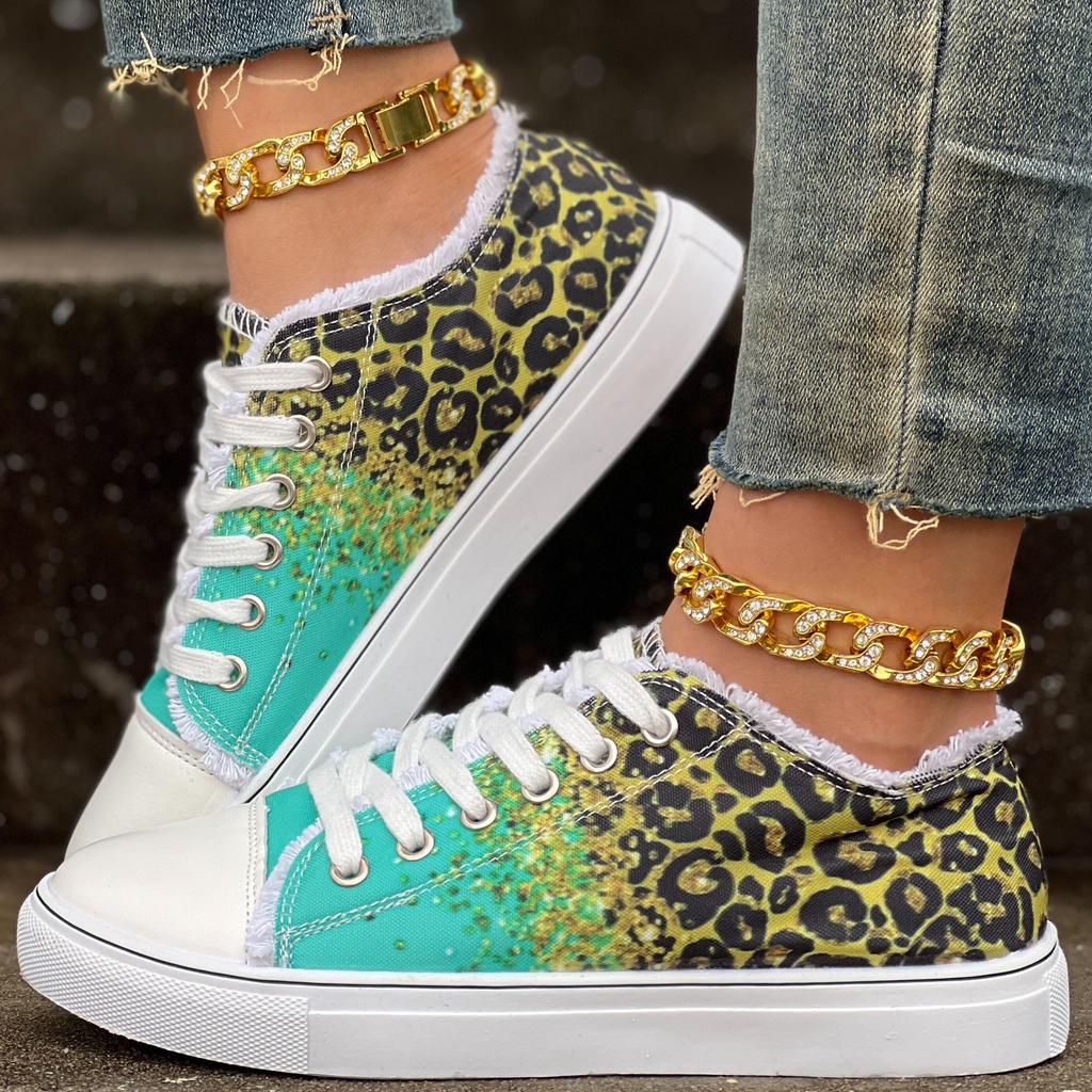 Green Rose Red Leopard Print Casual Sports Shoes