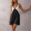 Women's Casual V Neck Loose Fit Sleeveless Dress Color Block Mini Dress Summer Beachwear Lightweight Comfortable