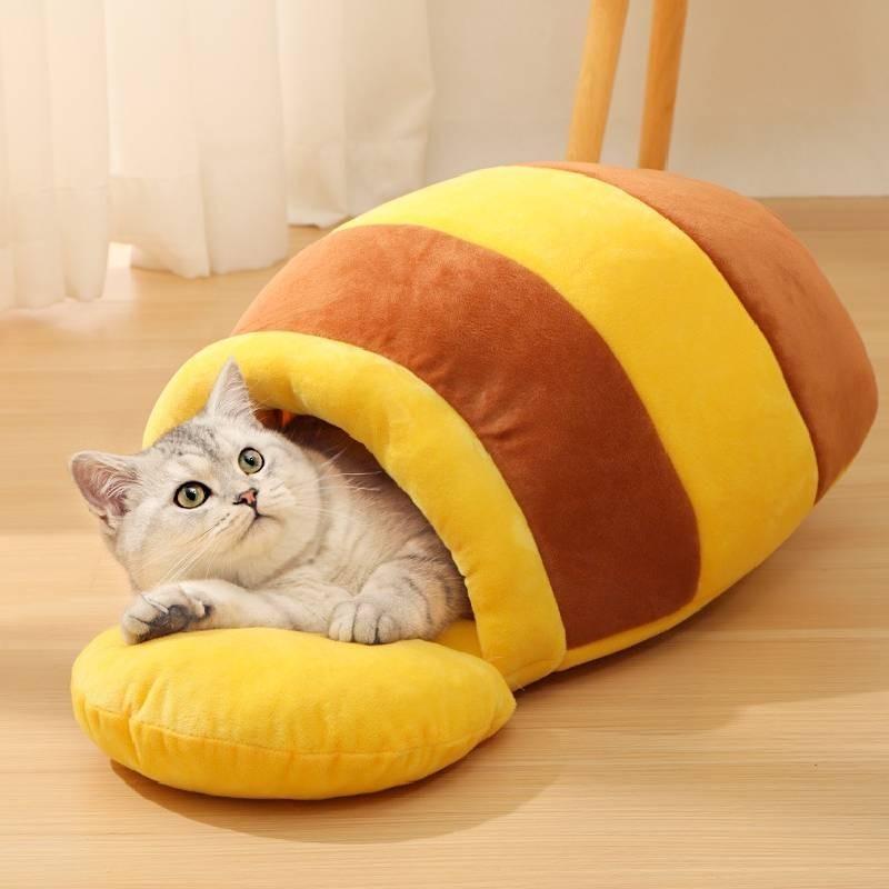 Cozy And Warm Cat House For Winter Pet Bed With Honey Pot Design Washable And Durable