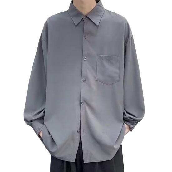 Chemise homme printemps-automne col rabattu coupe ample style rétro japonais simple boutonnage