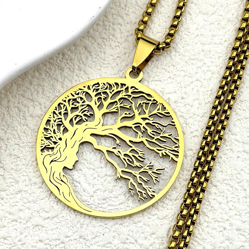 Tree Of Life Hair Chain Stainless Steel Silver Color Fashion Necklace For Women Men Nature Jewelry Accessory
