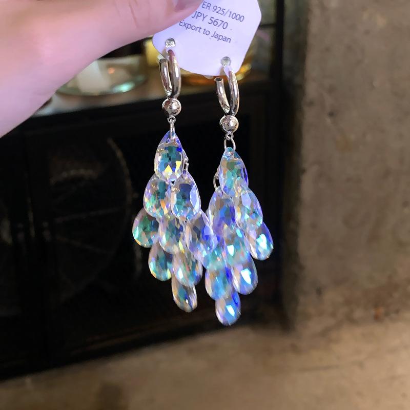 

Water drop fringed earrings simple and versatile elegant stud earrings niche fashion high temperament earrings women