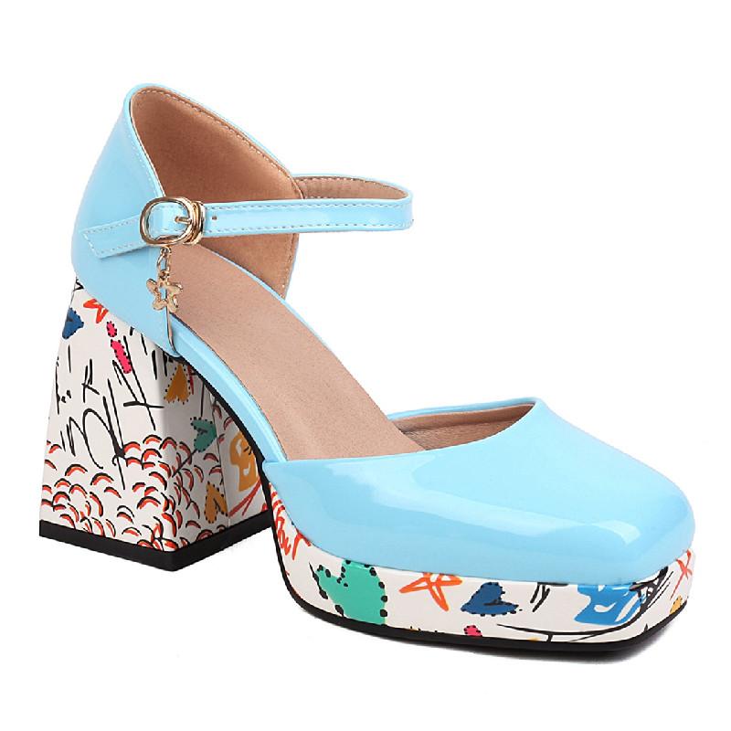 

Fashion Elegant Women s High Heels Shoes Summer Spring Flower Pumps Platform Blue Red Black Heeled Party Wedding Shoes Female Large Size 41 синій