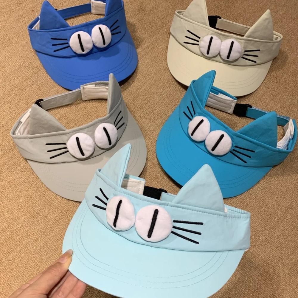 Quick-drying Fabric Big Eyes Cat Visor Cap Sun Protection Cat Ears Sun Hat Kitty Hollow Hat  Girls