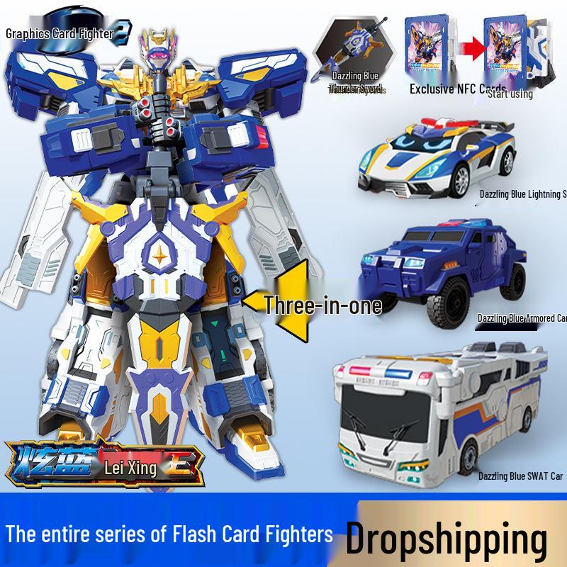 Xuan Card Fighter 2: Blue Lightning Thunder King Flame Dragon Transforming Robot Car Toy