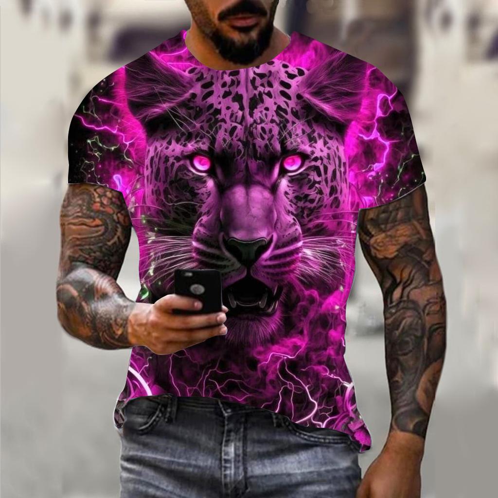 

Харадзюку Хип-хоп Тренд Уличный Повседневный Круглый Вырез Короткий Рукав Свободный Топ Веселый 3D Животный Тигр Принт Пламени Мужские Футболки 6XL