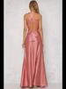 Europäisches und amerikanisches Abendkleid aus Satin mit tiefem V-Ausschnitt für Damen – eleganter, einfarbiger, langer Rock