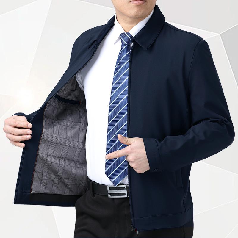 Men's High-End Windproof Jacket - Casual Spring/Autumn Coat for Middle-aged & Elderly Dads with Lapel Business Style