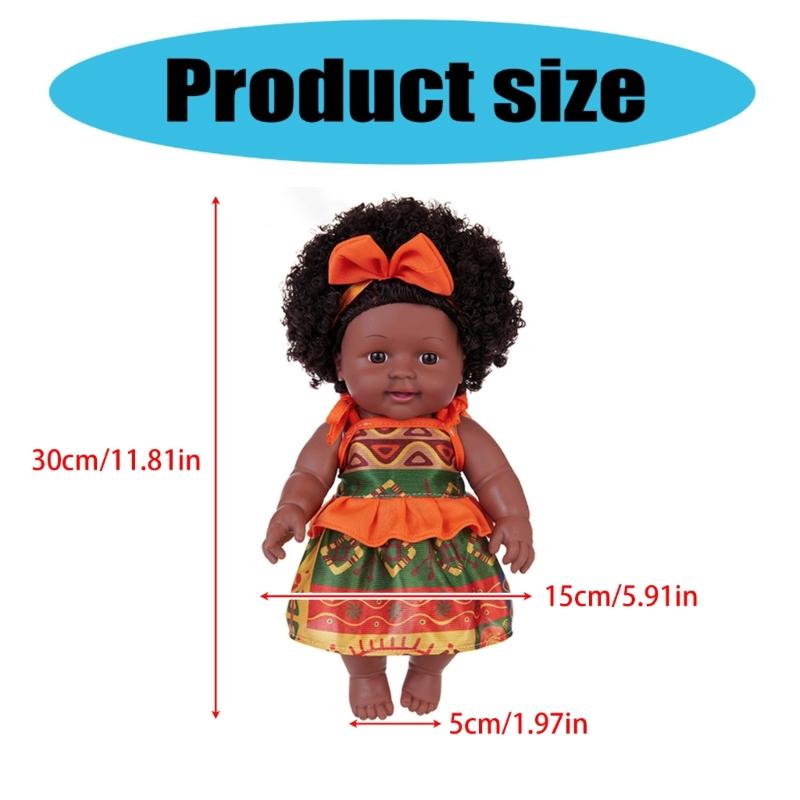 12inch Black Baby Doll Life Like Reborns Toy Toddler Girl African Doll with Outfit Role Playing Reborns Toy Kids Gift