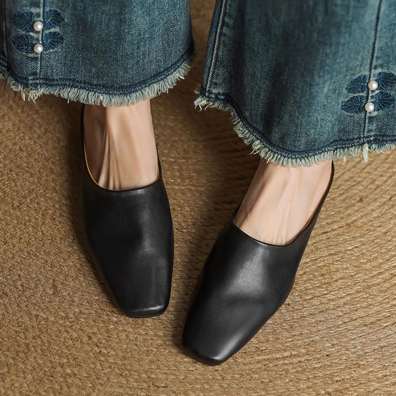 

Мода 2025 Новые летние женские мюли из натуральной кожи для женщин с квадратным носком, на низком каблуке, с закрытым носком, с ремешком на пятке, современные шлепанцы 34