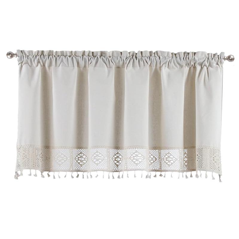 American Plain Crochet Short Curtain Kitchen Curtain Block Coffee Curtain Wash Table Cabinet Dust-Proof Half Curtain