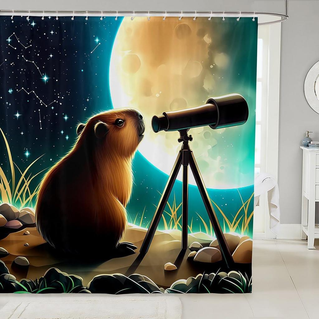 Lovely Capybara Fabric Shower Curtain, Cute Pet Rodents Shower Curtains for Bathroom Murine Animal Capybara Print Animals Lovers