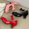 Mädchen PU Lederschuhe Herbst Schleife Sandalen Kinderschuhe Hohe Absätze Prinzessin Süße Sandalen für Mädchen