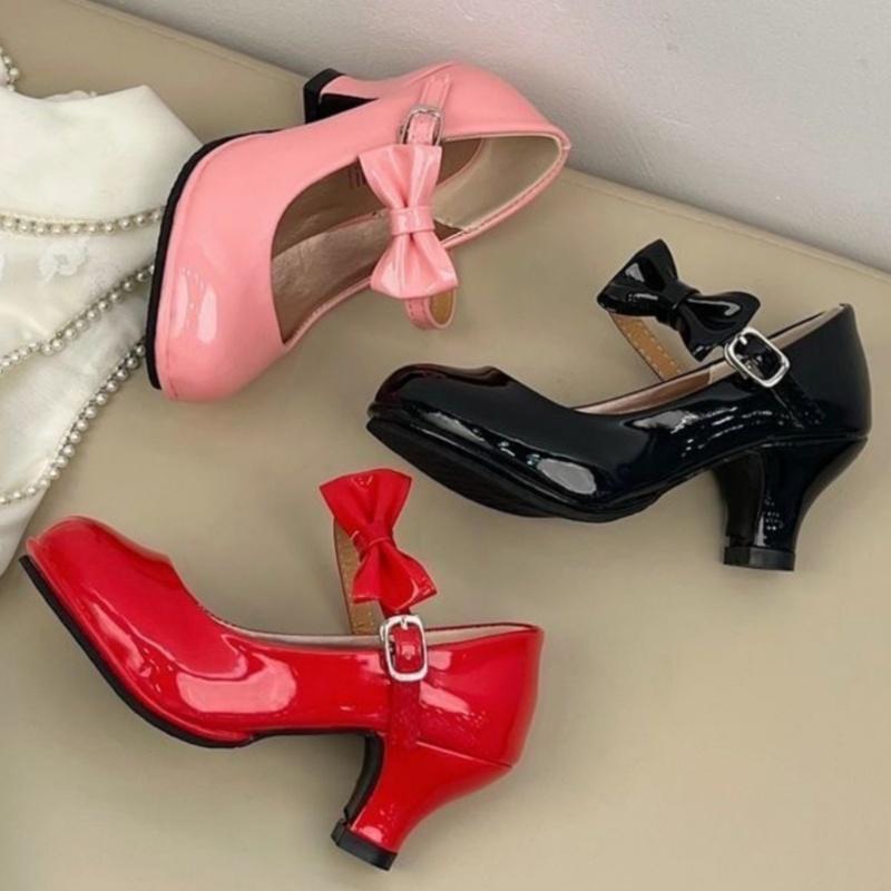 Mädchen PU Lederschuhe Herbst Schleife Sandalen Kinderschuhe Hohe Absätze Prinzessin Süße Sandalen für Mädchen